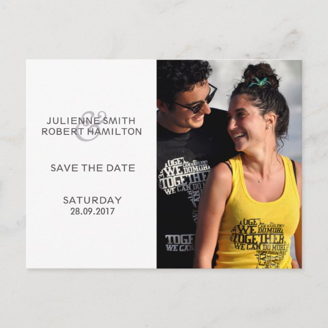 Love Story | Modern Photo Save the Date Postcard (Front)