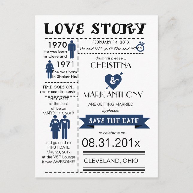 Love Story Save The Date Postcard (Navy) (Front)