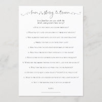 Love Story Trivia Bridal Shower White Game Card
