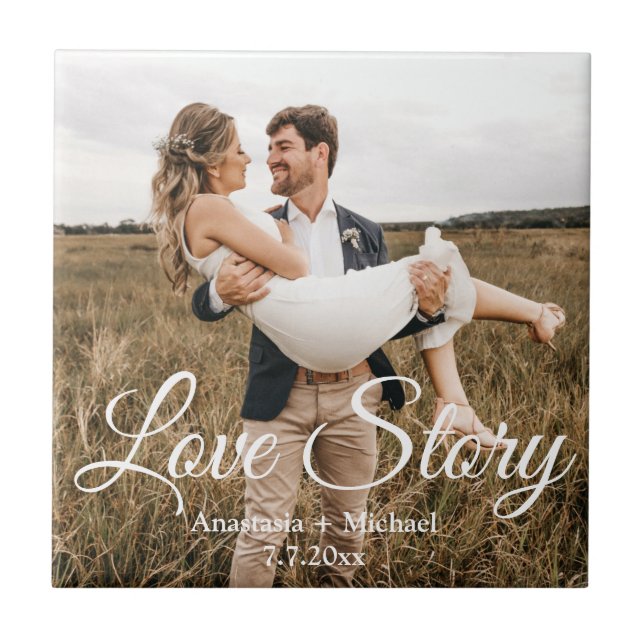 love story ,wedding photo anniversary stylish tile (Front)