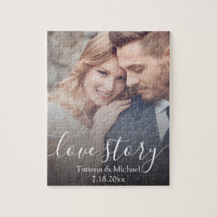 love story,white chic calligraphy,wedding photo jigsaw puzzle
