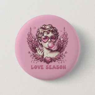 Love-Struck Cupid with Pink Glasses and Bubble Gum 6 Cm Round Badge