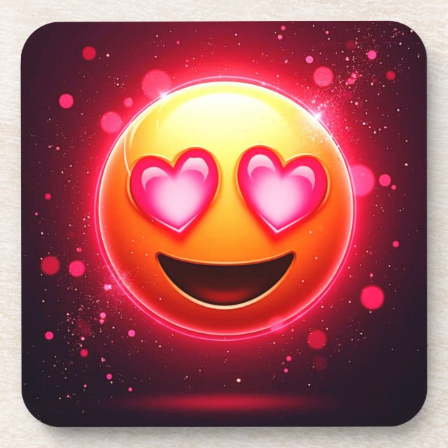 Love Struck Emoji Hearts Glow Coaster (Front)