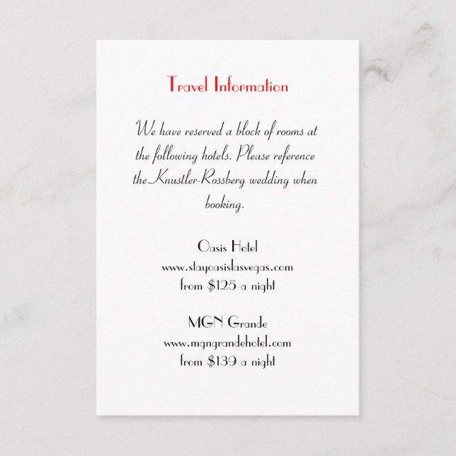 Love Struck Las Vegas Wedding Extra Info Card (Front)