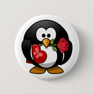 Love Struck Penguin With Valentine Gifts 6 Cm Round Badge
