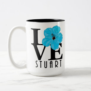 LOVE Stuart Florida Blue Hibiscus 15oz Two-Tone Coffee Mug