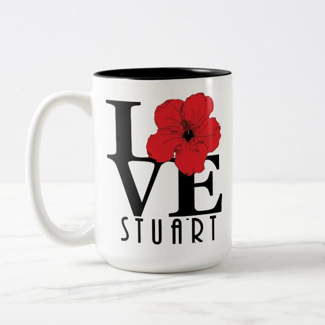 LOVE Stuart Red Hibiscus 15oz Two-Tone Coffee Mug (Left)