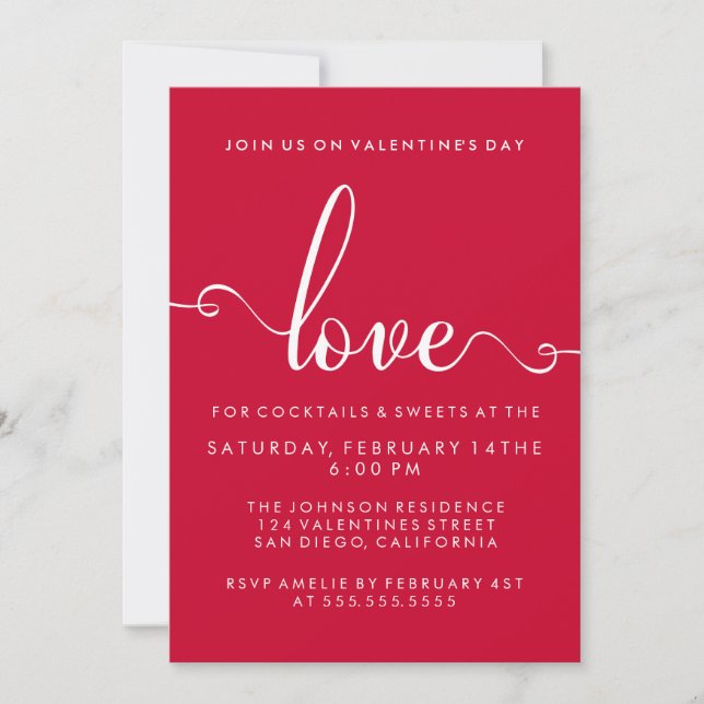 "Love" Stylish Valentines Day Party Invitation (Front)