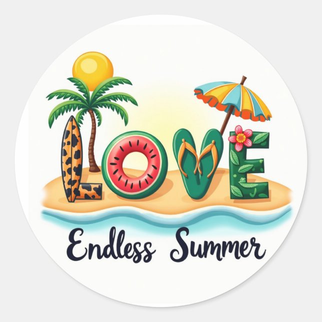 LOVE Summer Beach Cartoon Sticker (Front)