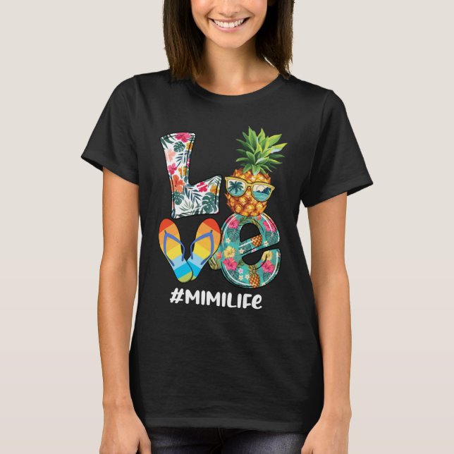 Love Summer Pineapple Tropical Flower Flip Flop Mi T-Shirt (Front)