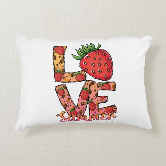 Love & Summer | Pink & Brown | Fresh Strawberry Decorative Cushion (Front)