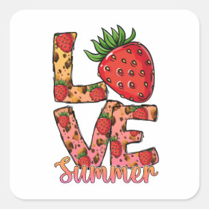 Love & Summer   Pink & Brown   Fresh Strawberry Square Sticker
