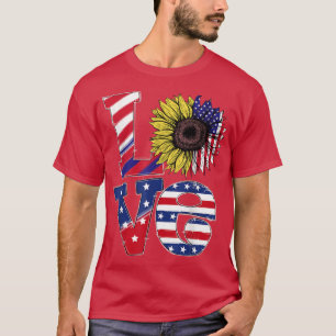 Love Sunflower American Flag Patriot 4th Of July W T-Shirt