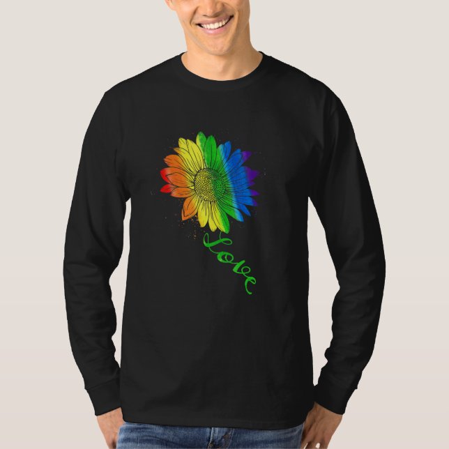 Love Sunflower Floral Lgbtq Rainbow Flag Gay Pride T-Shirt (Front)