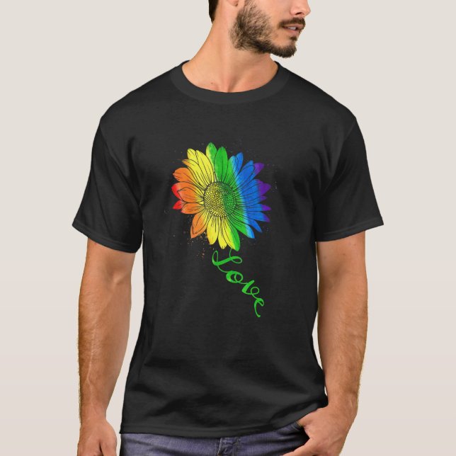 Love Sunflower Floral Lgbtq Rainbow Flag Gay Pride T-Shirt (Front)
