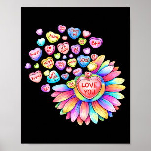 Love Sunflower Hearts Candy Valentines Day Womens  Poster