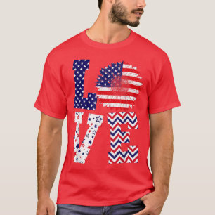 LOVE Sunflower Patriotic American Flag 4th Of July T-Shirt