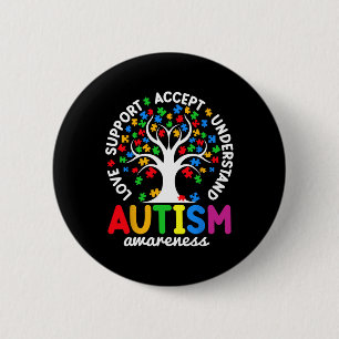 Love Support Accept Understand Puzzle Tree Autism 6 Cm Round Badge