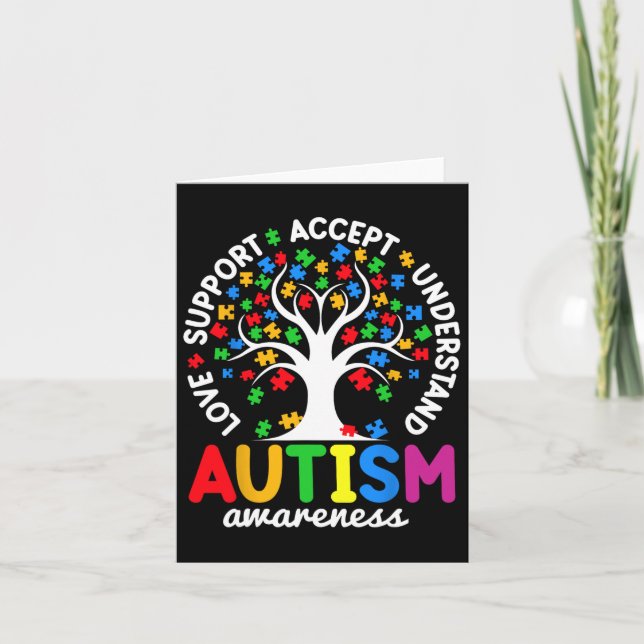 Love Support Accept Understand Puzzle Tree Autism  Card (Front)