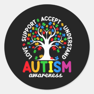 Love Support Accept Understand Puzzle Tree Autism  Classic Round Sticker