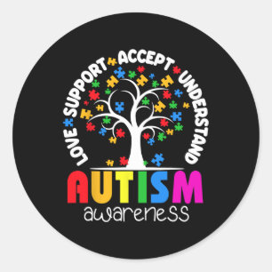 Love Support Accept Understand Puzzle Tree Autism Classic Round Sticker