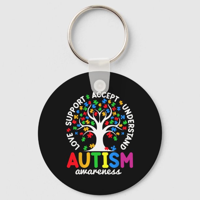 Love Support Accept Understand Puzzle Tree Autism  Key Ring (Front)