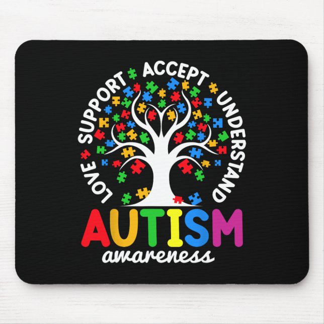 Love Support Accept Understand Puzzle Tree Autism  Mouse Pad (Front)