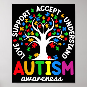 Love Support Accept Understand Puzzle Tree Autism  Poster