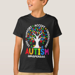 Love Support Accept Understand Puzzle Tree Autism T-Shirt