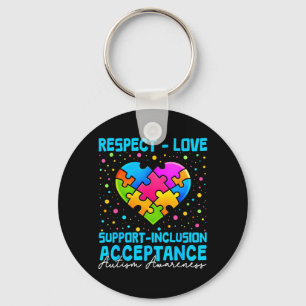 Love Support Heart Puzzle Autism Awareness Men Key Ring