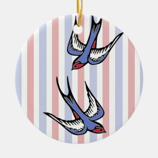 Love Swallows Ceramic Tree Decoration (Front)