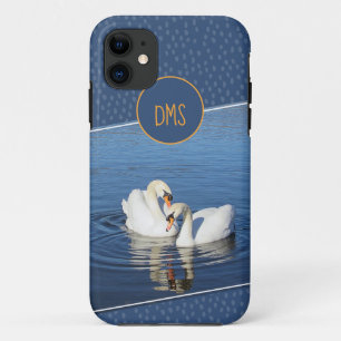 Love Swans Blue Monogram Case-Mate iPhone Case
