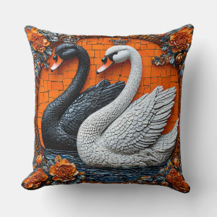 Love Swans in Artistic Mosaic Wedding Celebration Cushion