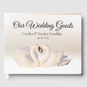 Love Swans on White and Cream Wedding Guest Book