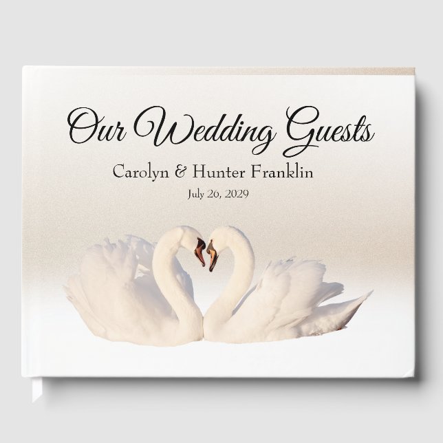 Love Swans on White and Cream Wedding Guest Book (Front)