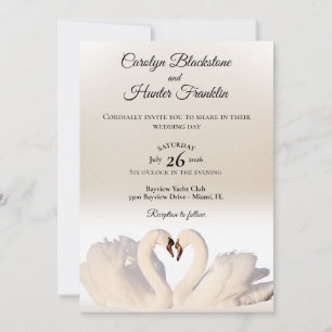 Love Swans on White & Cream Wedding Invitation
