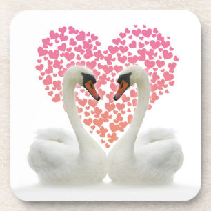 Love Swans with Pink Hearts Coaster