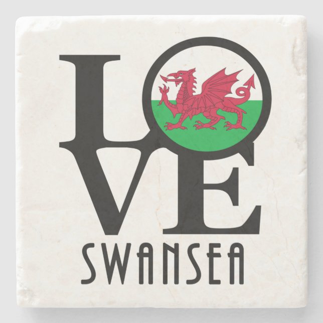 LOVE Swansea Wales Stone Coaster (Front)