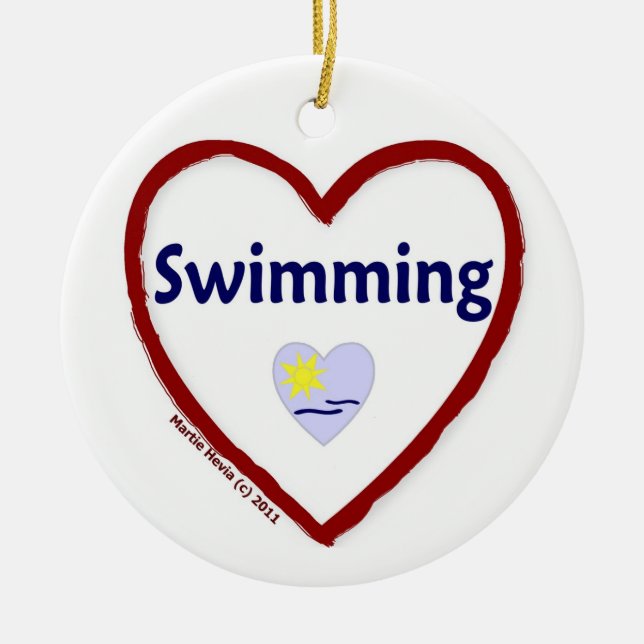 Love Swimming Ceramic Tree Decoration (Front)