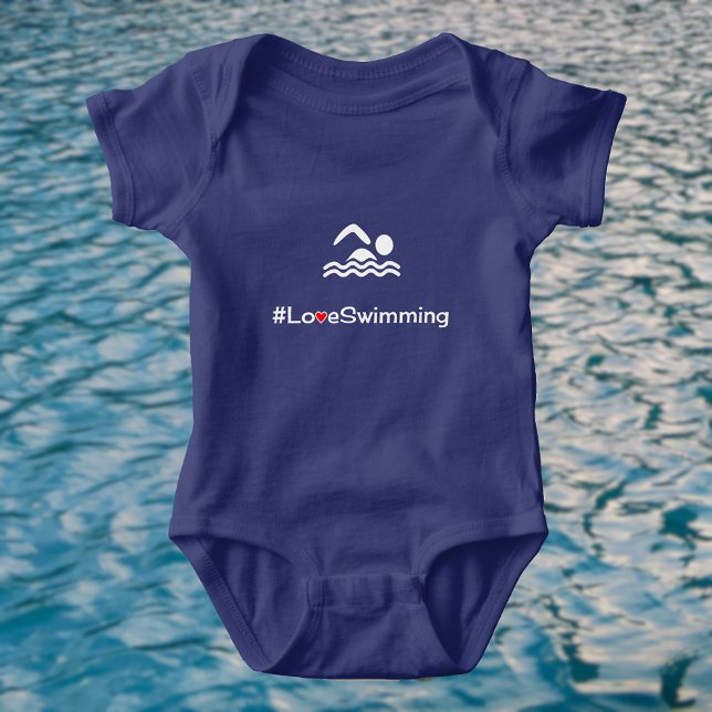 Love Swimming pictogram swimmer Baby Bodysuit (Royal blue color bodysuit)
