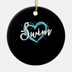 Love Swimming Swim Team Heart Lover Blue Swimmer Ceramic Tree Decoration