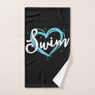 Love Swimming Swim Team Heart Lover Blue Swimmer Hand Towel