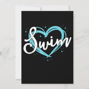 Love Swimming Swim Team  Heart Lover Blue Swimmer Invitation