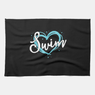 Love Swimming Swim Team  Heart Lover Blue Swimmer Tea Towel