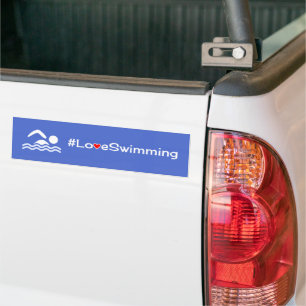 Love swimming white on blue bumper sticker