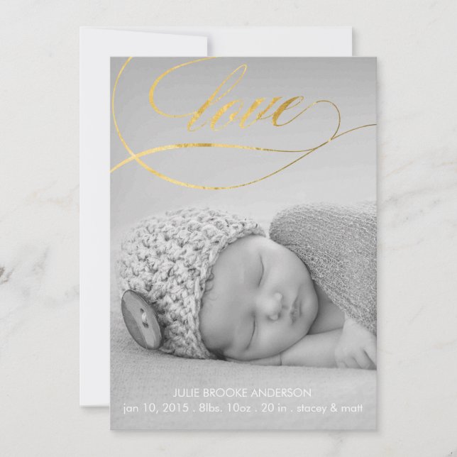 Love Swirl Baby Birth Announcement Photo Card (Front)