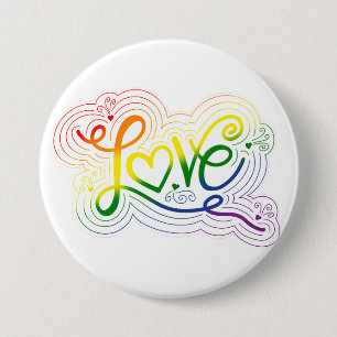 Love Swirl Doodle LGBTQ+ Rainbow Pride Flag Letter 7.5 Cm Round Badge