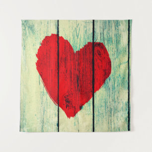 Love symbol on old wooden wall tapestry