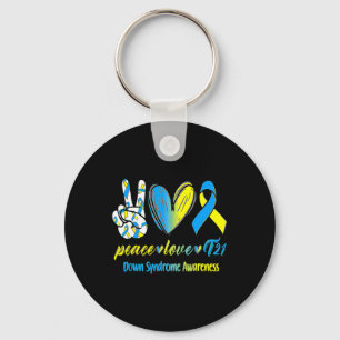 Love T21 Blue Yellow Ribbon Down Syndrome Awarenes Key Ring