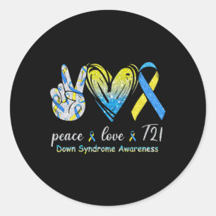 Love T21 Down Syndrome Awareness Blue Yellow Ribbo Classic Round Sticker